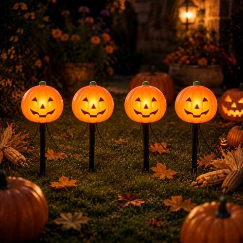 10.5FT Halloween Pumpkin Pathway Lights, 5PK C7 LED Pumpkin Stakes Lights by Unknown