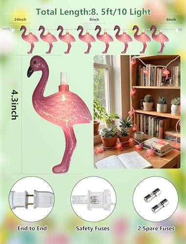 GOOTHY 8.5Ft Pink Flamingo String Lights, Summer Patio Outdoor String Lights with 10 Mini Flamingo Lights, Plug in Decorative Fairy Lights UL Listed for Bedroom Party Birthday Wedding Holiday Decor - Image 2