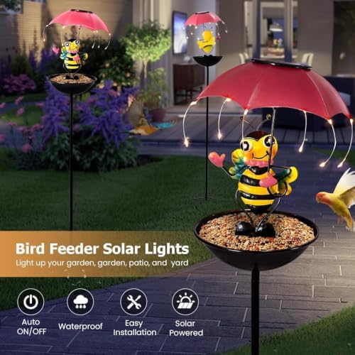 Solar Bird Feeders for Outdoors, Bee Garden Decor with Umbrella Light - Image 4
