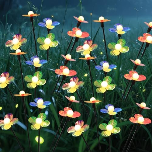 Solar Flower Lights Outdoor Waterproof 6 Pack of 6 LEDs Garden Solar Firefly Lights Decorative for Garden, Yard, Backyard by AureateHorizon
