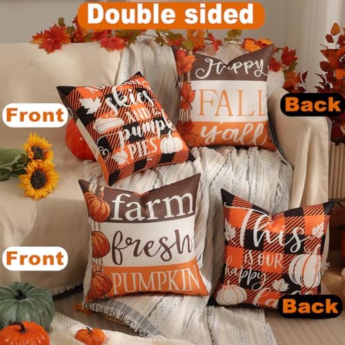 TOYPOPOR Fall Decorations for Home, Double Sided Throw Pillow Covers 20x20 Set of 4 Outdoor Indoor Fall Decor Pumpkin Fallen Leaves Autumn Thanksgiving Throw Pillow Cover for Living Room Bedroom Couch - Image 5