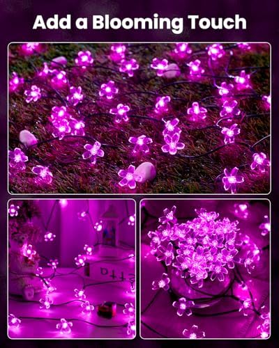 Brightown 2 Pack Total 52FT 120 LED Flower Solar String Lights Outdoor Waterproof Fairy Lights for Garden Yard Fence Patio Christmas Tree Wedding Party Decor, Pink - Image 7
