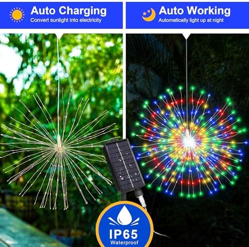 Solar Christmas Firework Lights Outdoor, 5 Pack 1000LED Solar Starburst Lights with Remote, 8 Modes Dimmable Waterproof Hanging Fairy Lights for Garden, Patio, Holiday Christmas Decor (Multicolor) - Image 5