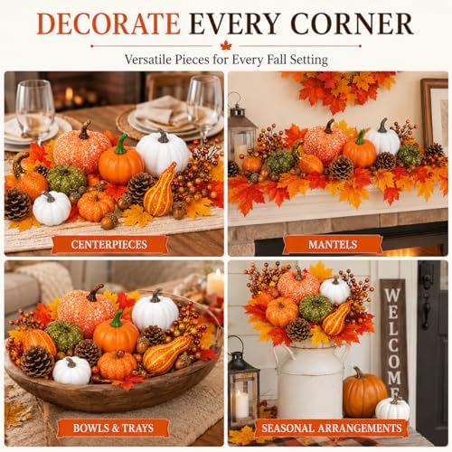 120-Piece Fall Harvest Decor Set with Artificial Mini Pumpkins and Gourds - Image 4