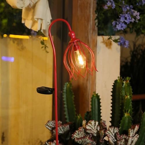 Solar Lantern Lights Outdoor, 2 Pack Metal Stake Lights for Garden Yard - Image 7