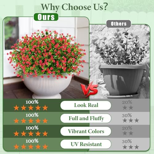 Yastouay Artificial Flowers for Outdoors UV Resistant, 22 Bundles Red Realistic Fake Outdoor Flowers Fake Plants, Faux Flowers for Outdoor Planters Front Porch Garden Window Box Farmhouse Decor - Image 2