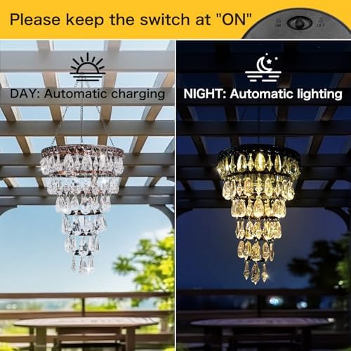 Solar Hanging Crystal Chandelier Outdoor Waterproof Garden Light - Image 6