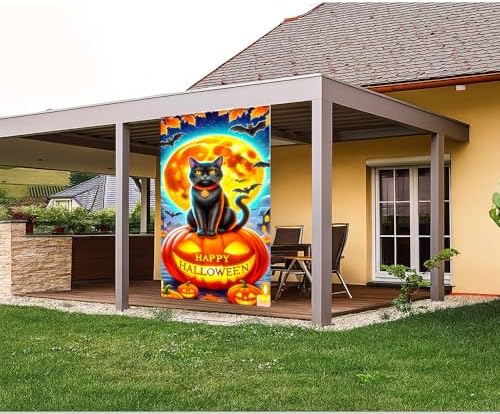 Halloween Door Banner 71x35 Spooky Black Cat & Pumpkin Yard Decor - Image 3