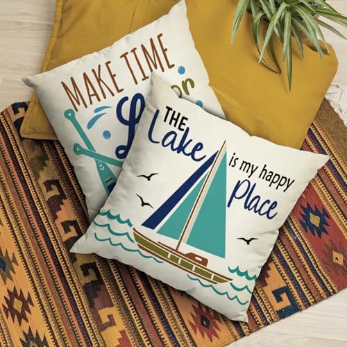 Fahrendom The Lake is My Happy Place Decorative Throw Pillow Covers - Image 4