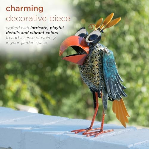 Alpine Corporation 12" Tall Outdoor Metal Wide-Eyed Bird Standing Yard Statue Decoration, Multicolor - Image 2