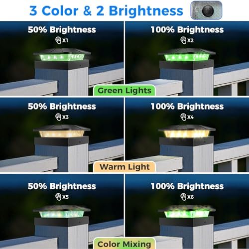 Peasur 4x4 Solar Post Lights Outdoor, 4 Packs Green & Warm White LED Fence Caps Light Waterproof, Wood & Vinyl Post Top Lighting for Deck Mailbox Railing Porch Outside - Image 2