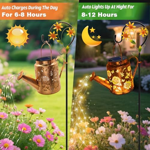 Solar Lights Outdoor Waterproof, Sunflower Solar Watering Can with Lights - Image 6