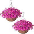 Ivydale 2 Set Artificial Hanging Flowers Baskets Fake Plants for Outdoors, 24 Pcs UV Resistant Faux Silk Morning Glory Eucalyptus with 2 Hanging Planters Realistic for Outside Patio Porch Outdoor by Ivydale