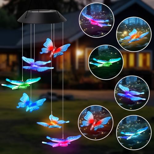 AVEKI Solar Wind Chimes Outdoor, Color-Changing Mobile Wind Chime Waterproof, Solar Powered LED Hanging Lamp for Outdoor Garden Festival Decoration (Butterfly) Wind Chimes - Image 2