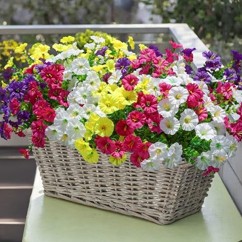 Artificial Fall Flowers Fake Plants for Outdoors Decor, 12 Bundles Silk Morning Glory with Eucalyptus Realistic UV Resistant Faux Flowers for Outside Planter Porch Yard Patio Garden Home Indoor, Mix - Image 2