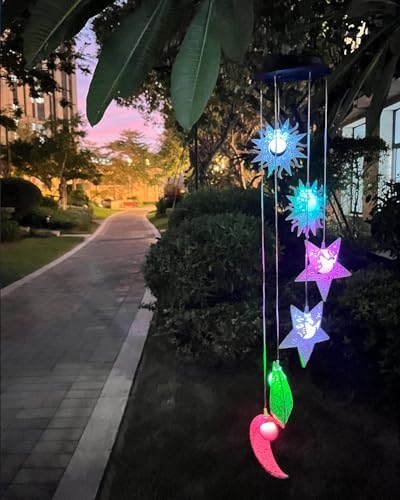 Tryme Solar Wind Chimes with Sun Moon Star Color Changing Windchimes, Outdoor Hanging Lights, Garden Decor Gifts for Mom, Grandma, Wife, Neighbors - Image 5