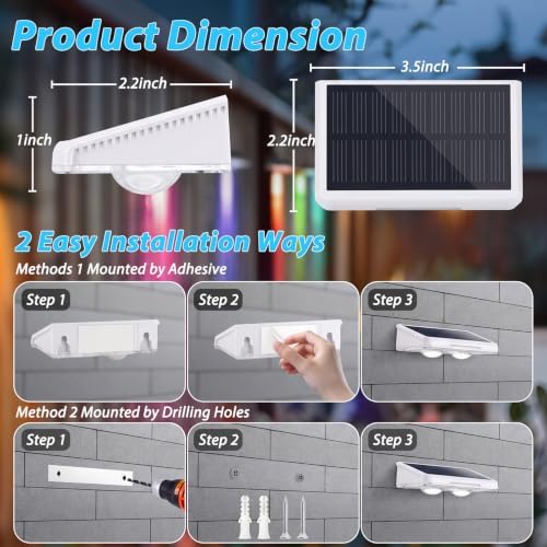 Brightever Solar Fence Lights White 12-Pack, Color Changing & 7 Fixed Color - Image 5