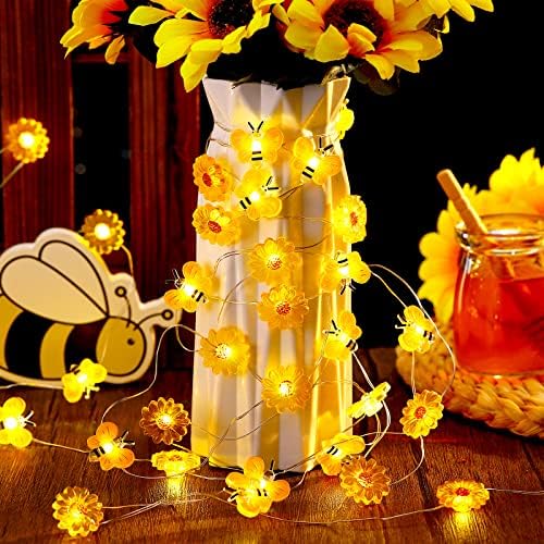 Zhanmai 2 Pcs Bee String Lights Decor 20ft Honeybee Fairy Lights with 60 LED Bulb Battery Operated Bee Tree Decorative for DIY Bedroom Patios Summer Party Indoor Outdoor Wedding Camping - Image 3