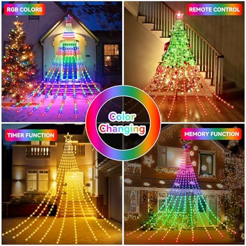 Outdoor Christmas Decorations Star String Lights, 320 LED 11.5 ft Waterfall Tree Lights with 8 Lighting Modes Christmas Star Lights for Indoor Outdoor Yard Home Festival Party Xmas New Year Decor - Image 3