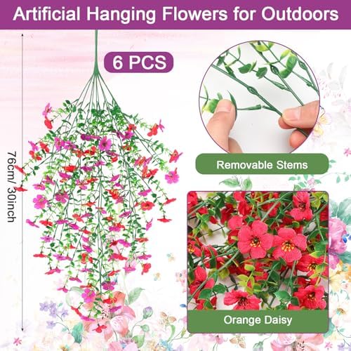 6 Pcs Fall Artificial Hanging Flowers Outdoor, Lovely Color - Image 2