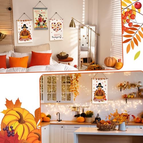 Tegeme 3 Pcs Fall Door Sign Flag Thanksgiving Turkey Door Hanging Banner - Image 6