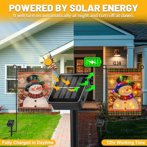 Lighted Christmas Garden Flag, Solar Powered Snowman Yard Decor - Image 4