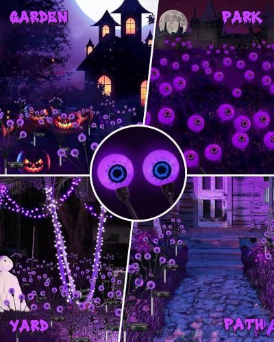 Solar Halloween Decorations Outdoor 6 Pack 36 LED Purple Eyeball Lights - Image 5