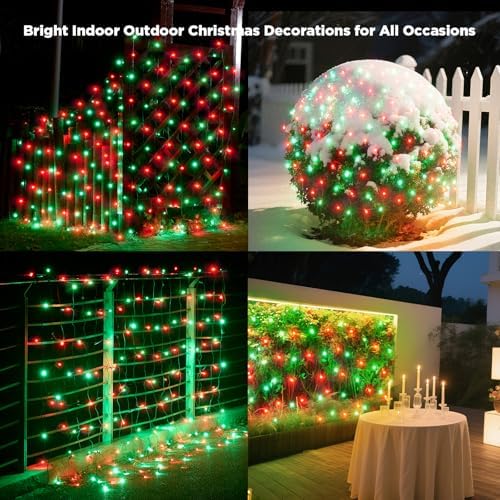 Led Net Lights Christmas Lights Outdoor 200Led 9ftx6ft Upgraded Red and Green Christmas Net Lighting, Waterproof 5mm LED Wide Angle Outdoor Indoor Mesh Net Light for Trees, Bushes, Shrubs Decorations - Image 6