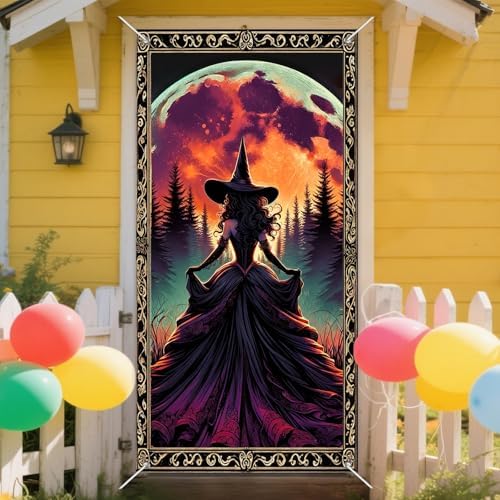 IVN Halloween Moonlit Witch Door Cover Decorations 35x71 Inch - Image 7