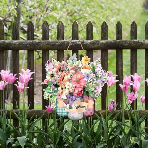 Ferraycle Rustic Spring Wooden Door Sign Spring Welcome Sign Colorful Flower Decor Ideal for Indoor Outdoor Home Decor Porch Entryway Wall Art, Housewarming Gift Seasonal Farmhouse Decoration - Image 6