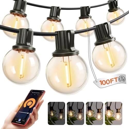 addlon Outdoor String Lights 100FT G40 with APP 54 LED Shatterproof Bulb by addlon