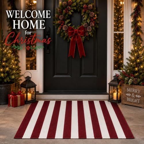 Duraaamo Christmas Striped Outdoor Rug 2' x 3' for Entryway Decor - Image 2