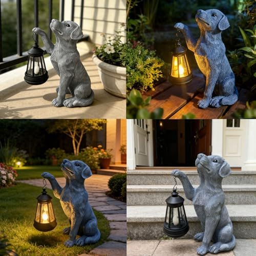 YODY Garden Statues Outdoor Garden Decor: Dog Statue with Solar Lantern for Yard Art Lawn Ornaments Porch Patio Balcony Home House - Birthday Gifts for Grandma Mom Women - Image 6