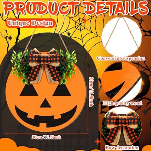 Moucuny Halloween Ghost Wreaths for Front Door, Wooden Welcome Door Sign - Image 2