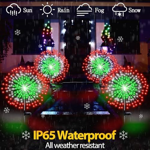 Tujoe Ujoe 4 Pack Christmas Outdoor Garden Decoration Solar Firework Lights - Image 3