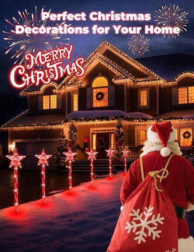 Solar Christmas Lights Outdoor 8 Pack, 2200mAh Solar Xmas Decorations Star Light, 8 Lighting Modes IP65 Waterproof Christmas Pathway Lights Outside for Garden, Yard, Street, Park, Holiday (RED) - Image 6