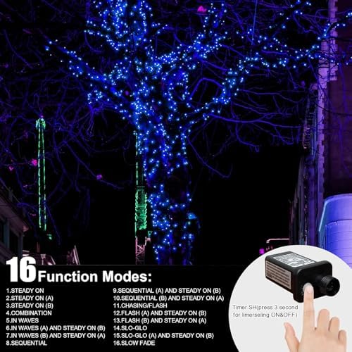 LAMPHOME 66FT 200 LED Blue Christmas Lights,16 Modes Connectable Fairy String Lights, Plug in Indoor Outdoor Blue Lights for Xmas Tree, Party, Garden, Hanukkah, Independence Day Patriotic Patio Decor - Image 6