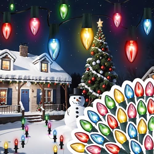 TIORIY Christmas Pathway Lights Outdoor 29ft, 25 Packs C9 Christmas Walkway Lights with Stakes for Outside, Multicolor Xmas Pathway Lights for Christmas Outdoor Decorations by TIORIY