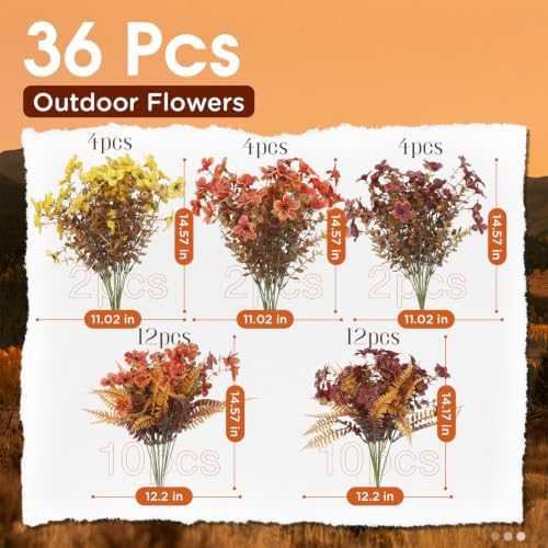 Artificial Fall Flowers for Outdoors 36 pcs Faux Plants Outside - Image 2