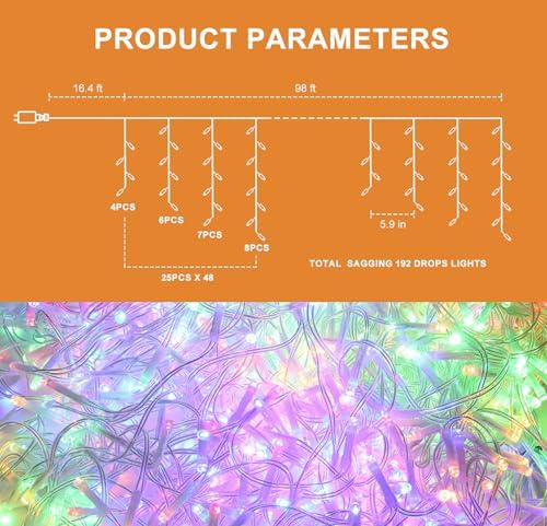 LED Icicle Lights for Outdoor Christmas Decorations,98Ft 1200 LEDs Color Changing Christmas Fairy Light,APP & Remote Control,8 Lighting Modes,Plug in RGB hanging Curtain Light for Xmas Party Wedding - Image 5