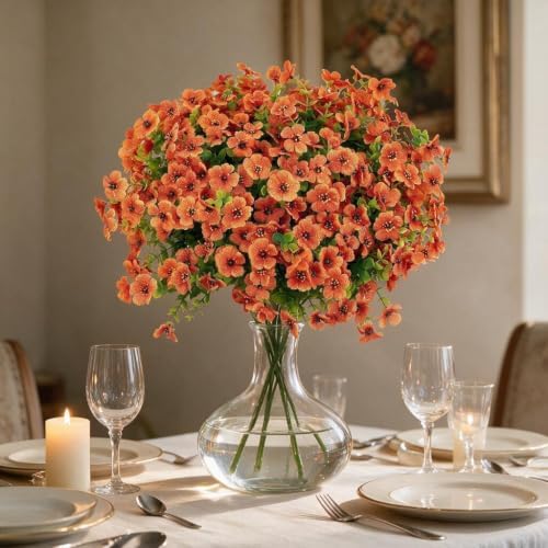 Artificial Outdoor Flowers UV Resistant Fake Plants Greenery 12 Bundles Faux Silk Daisy with Eucalyptus Leaves Summer Fall Outdoor Decor for Porch Patio Yard Garden Farmhouse, Orange - Image 6