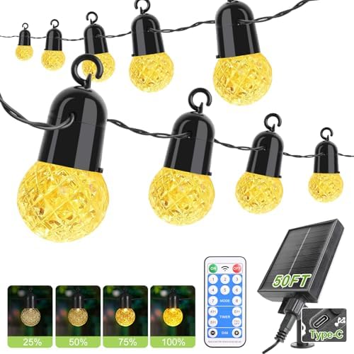 50FT G40 LED Solar String Lights Outdoor Waterproof, Solar & USB-C Charge by Unknown
