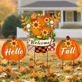 3 Pcs Metal Pumpkin Yard Stakes with Welcome Sign Hello Fall Pumpkin Yard Signs Hanging Wall Decor Farmhouse Decorative Garden Stakes for Autumn Harvest Thanksgiving Outdoor Walkway Decor by WelcometoLawnIdyll