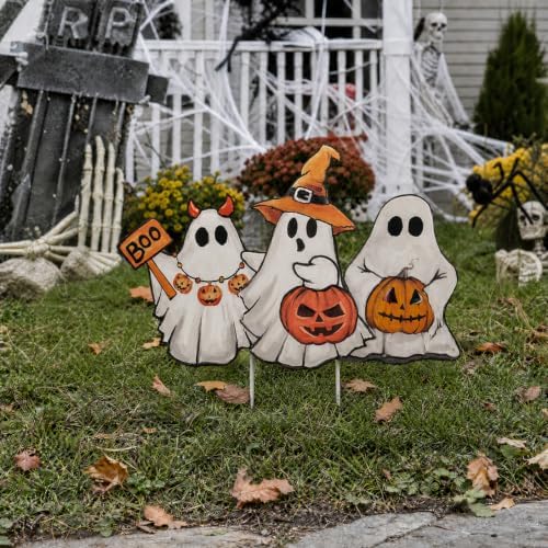 Smile Halloween Yard Signs Foldable Ghost Pumpkin Lawn Sign Outdoor Decorations - Image 2