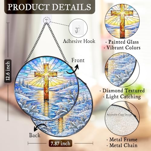 Winter Cross Stained Glass Window Hanging Suncatcher 7.8x7.8 in - Image 7