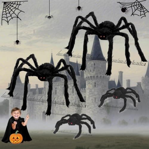 Giant Spider 2.46 Ft, 4 Packs Halloween Decorations Fake Halloween Decor Spiders Large, Furry Spiders for Outdoor Indoor Yard Home Costumes Party House Décor, 2.46Ft*2/0.98Ft*2 by Unknown