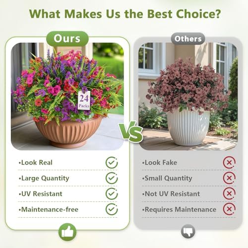 Alupssuc 24 Bundles Artificial Flowers for Outdoors Planters Spring Decoration, UV Resistant Faux Eucalyptus Violet and Lavender Silk Fake Plants for Outside Indoor Yard Home Patio Decor, Mix 3 Colors - Image 4