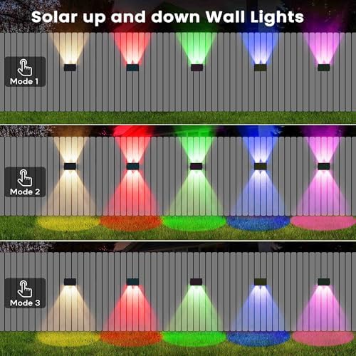 Fence Lights Solar Powered, Multicolor Modes Solar Fence Lights Outdoor IP67 Waterproof, Up and Down Solar Wall Lights Sconce Dusk to Dawn for Patio, House, Garage, Porch, Garden, Festival (12 Pack) - Image 4