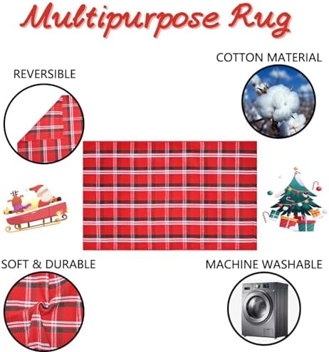 Christmas Red Green White Plaid Rug, 4' x 6' Cotton Hand-Woven Buffalo Check Layered Door Mat for Front Porch, Entryway, Outdoor Holiday Decor, Washable Farmhouse Rug for Home, Patio, Kitchen - Image 3