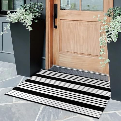 Halloween Door Mat 24"x35" Black and White Outdoor Rugs Fall Front Door Rug - Image 3